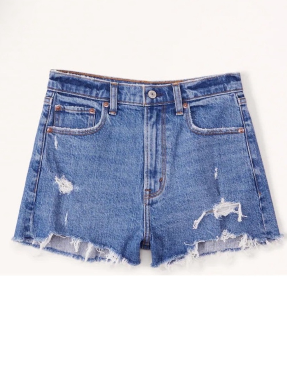 Abercrombie & Fitch Distressed High-Rise Denim Shorts - Blue